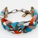 Braided Fabric Bracelet in Green, Blue and Ochre
