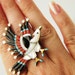 Bird Ring - Inlaid Stone - Sterling - Vintage
