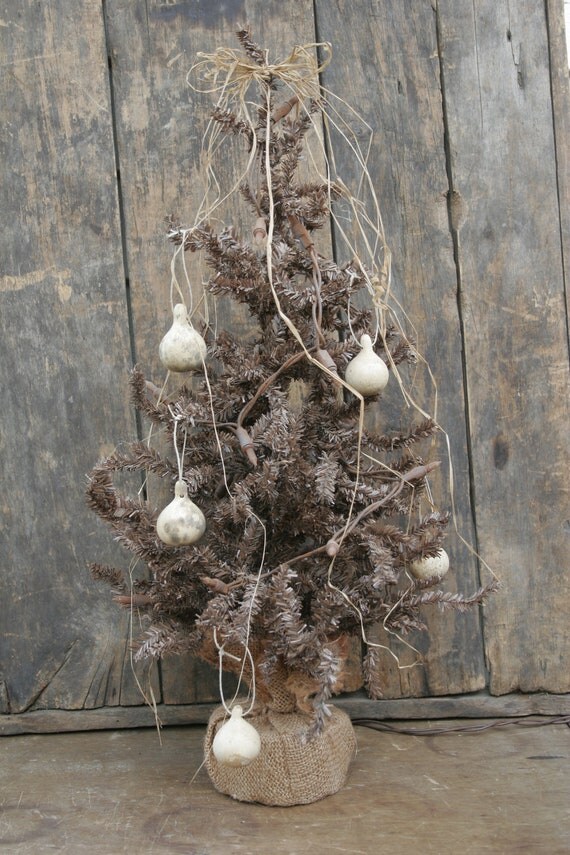 primitive small brown twig tree with gourds and grubby lights primitive small brown twig tree with gourds and grubby lights