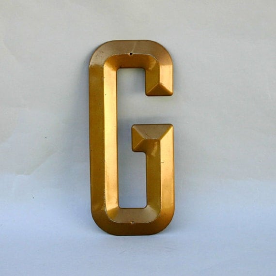 vintage sign letter g large gold steel letter