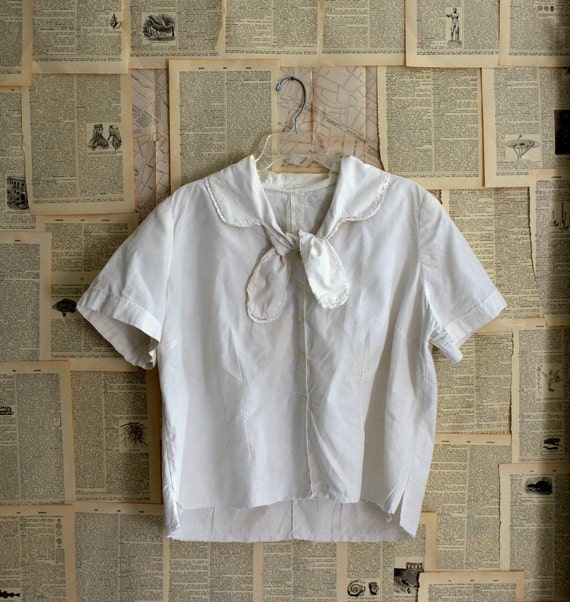 Vintage 1940s Blouse 40s White Cotton Blouse by SassySisterVintage