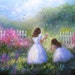 Summer Sisters Original Oil Painting - garden girls, Flower garden, two sisters - Vickie Wade art