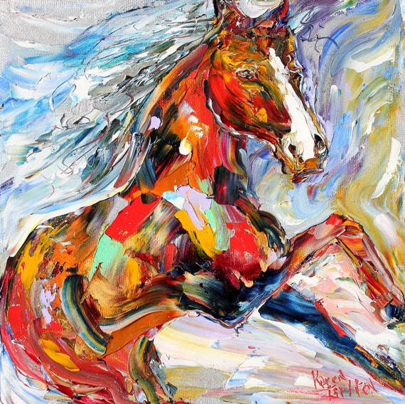 Original Equine Horse palette knife painting oil by Karensfineart