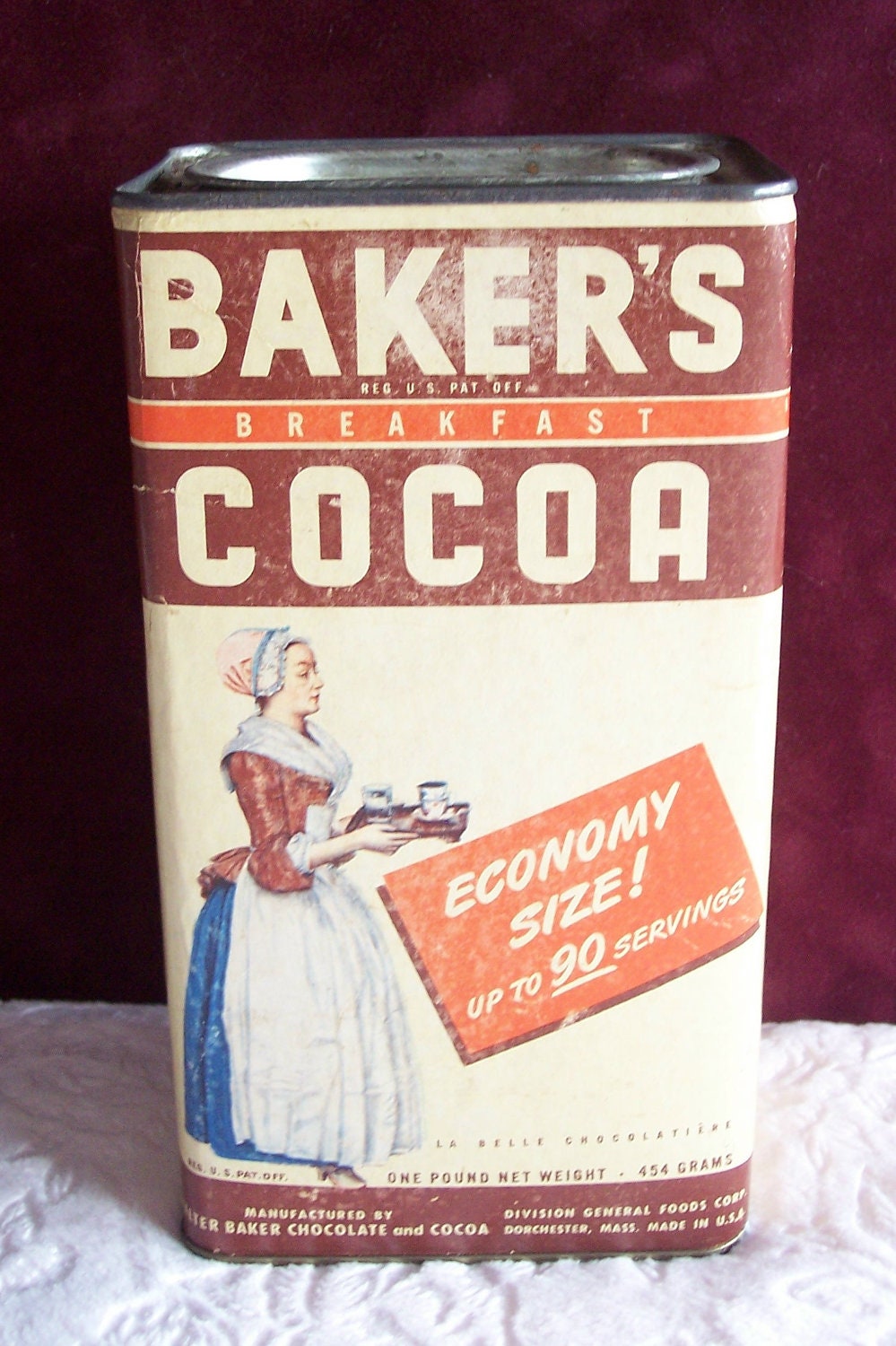 Vintage 1940s Baker's Cocoa Breakfast Chocolate Tin Can