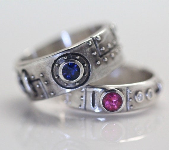 Steampunk Diamond Sapphire Tourmaline Wedding Set