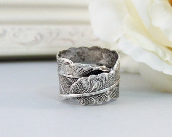 Silver Feather,Feather Ring,Silver Ring,Spoon Ring,Feather Jewerly,Antique Ring,Ring,Angel Wing Ring,Wing Ring,Silver valleygirldesigns.