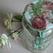 Shabby Chic Decoupaged Upcycled Atlas Mason Jar Ivory White with Set of Three Aqua Glittered Clothespins One of a Kind - Treasury Item