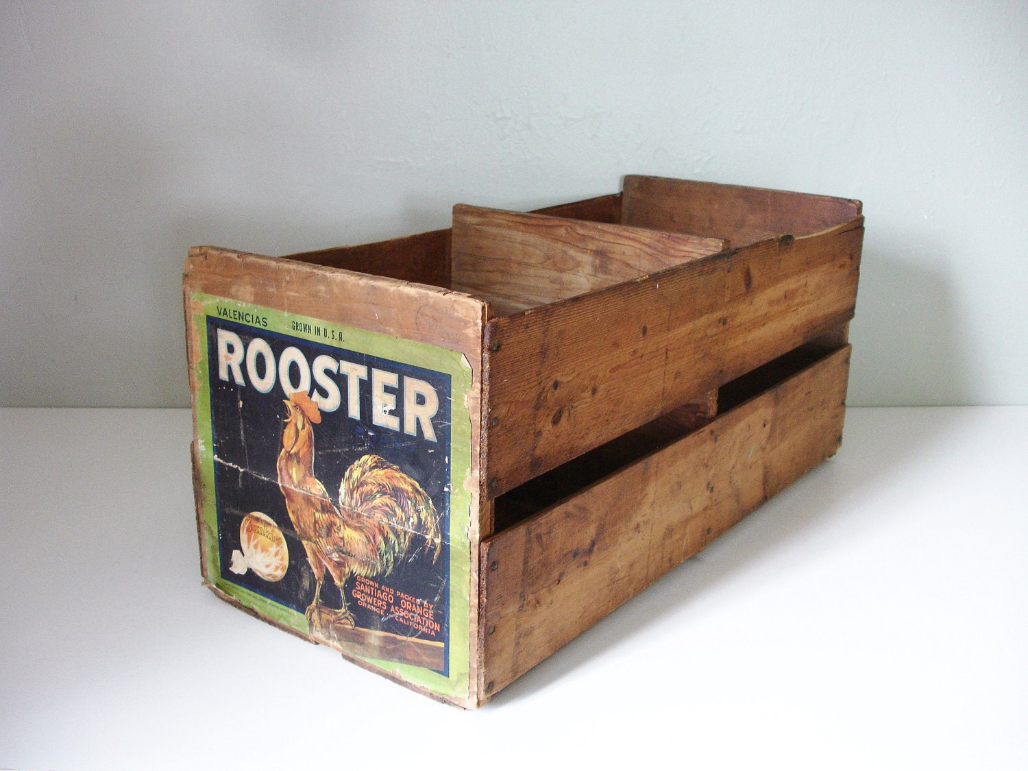 sunkist rooster orange  double wood crate 