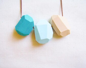 Turquoise Blue Geometric Necklace - Pastel Ombre - turquoise, blue, tan - Rare Diamonds Collection