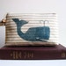 Preppy Whale Print Ticking Stripe Wristlet Clutch Purse