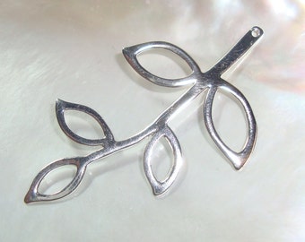 Hand Polished 925 Sterling Silver Leaf Branch Connector, Link, Earring findings, Pendant, 1 pc,39x23mm,
