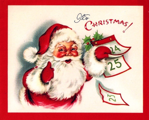 Vintage Christmas Card Santa Claus Calendar by PaperPrizes on Etsy