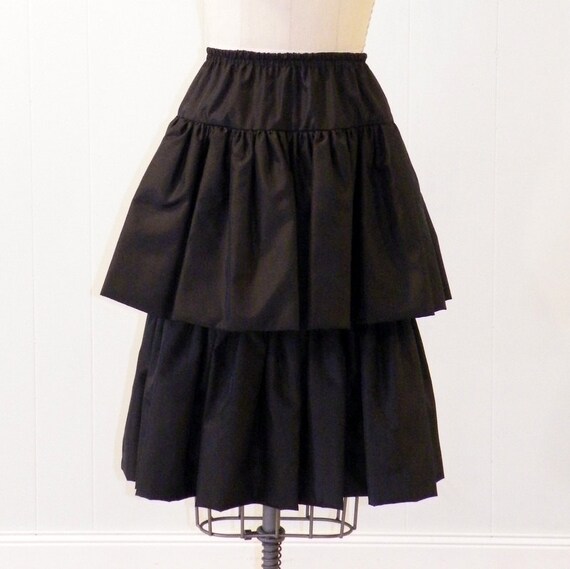 1980s Black Tiered Skirt Vintage 80s Flare Skirt by daisyandstella