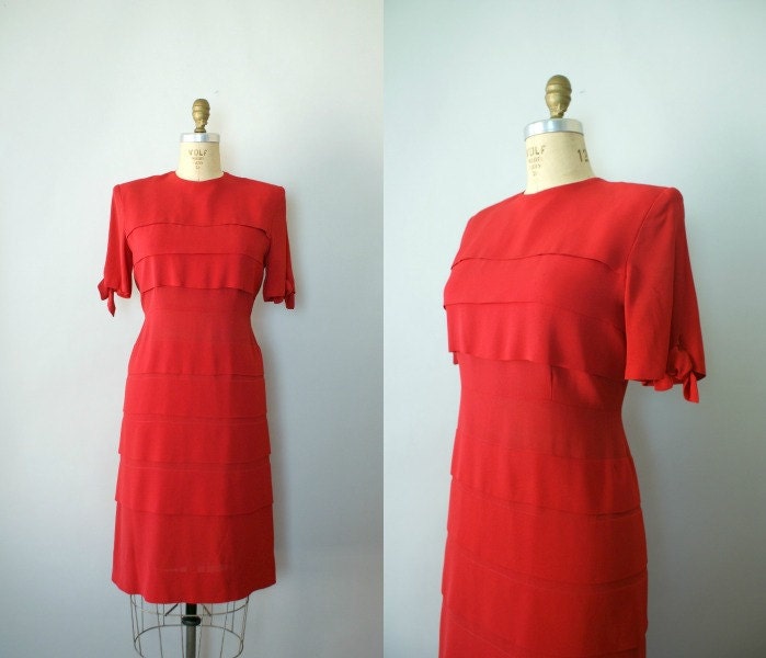 Vintage 1940s Red Rayon Dress 40s Holiday Red by Sweetbeefinds