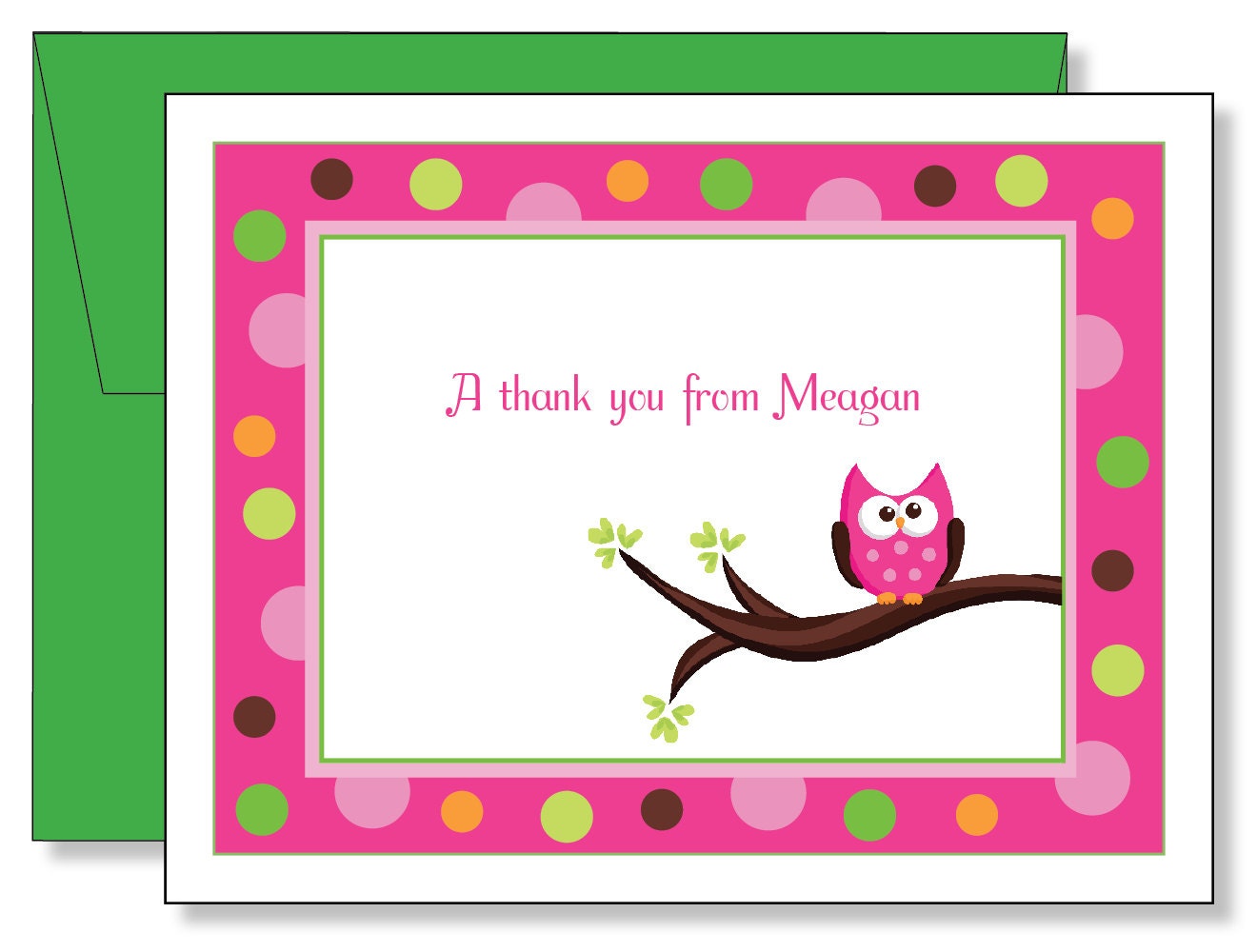 Custom Cute Pink Owl Thank You Note Cards by laurieattheden