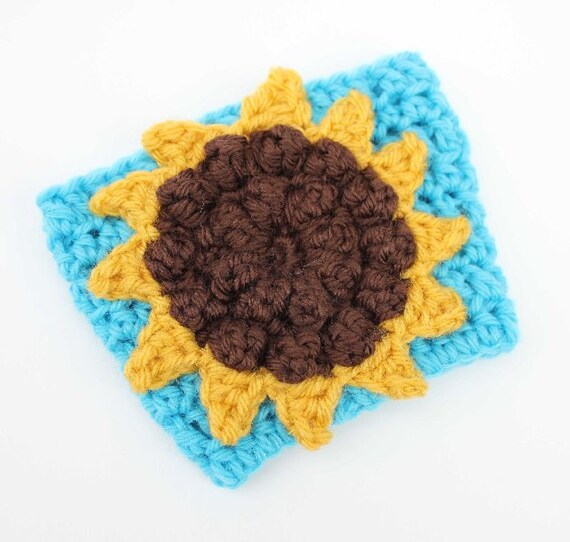 Sunflower travel mug cup cozy coffee turquoise crochet