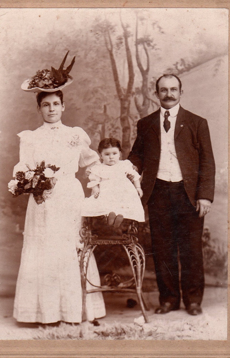 Antique family photo Family trio Antique Photograph