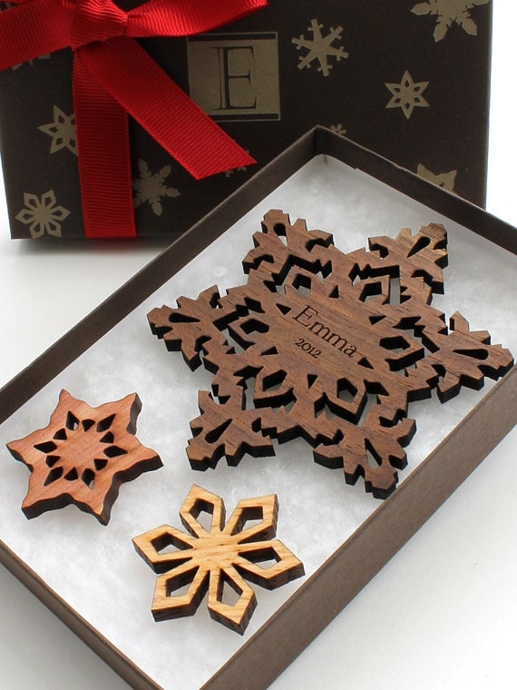 NameFlake Custom Wood Snowflake Ornament Gift by 