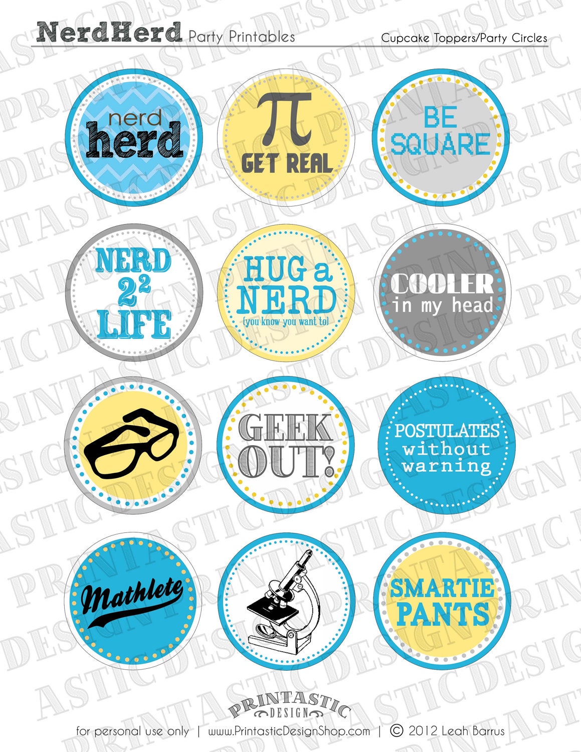NERD Party Circles &amp; Cupcake Toppers Instant Printable