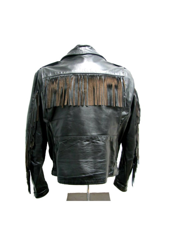 Vintage Brooks Fringed Motorcycle Jacket Size 44 Mens Black Vintage Brooks Fringed Motorcycle Jacket Size 44 Mens Black Leather Cowpunk Biker Coat Made In The