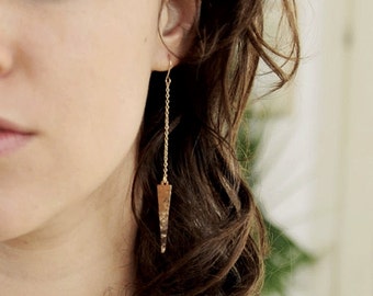 Rose Gold Earrings. Hammered Spikes. Simple. Triangle. Dangle Earrings. Gold filled.
