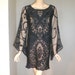 Vintage Black LACE Victorian DRESS Sheer Angel Sleeves ooak L