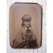tintype photo - young WOMAN with plumed hat, STRIPED scarf and gloves - ferrotype, late 1800s - TT42