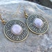 Rose Quartz - Drop Bronze Medallion Earrings
