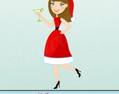Ms Cocktail Claus Character Illustration, Cartoon Illustration, Woman in Santa Dress, Christmas Character, Party Cocktails Il_170x135