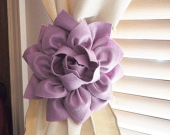 TWO Dahlia Flower Curtain Tie Backs Curtain Tiebacks Curtain Holdback -Drapery Tieback-Baby Nursery Decor-Lilac Decor