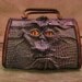Grichels leather and wicker purse - "Snonch" 17137 - scaly iridescent purple and white with poppy orange slit pupil reptile eyes
