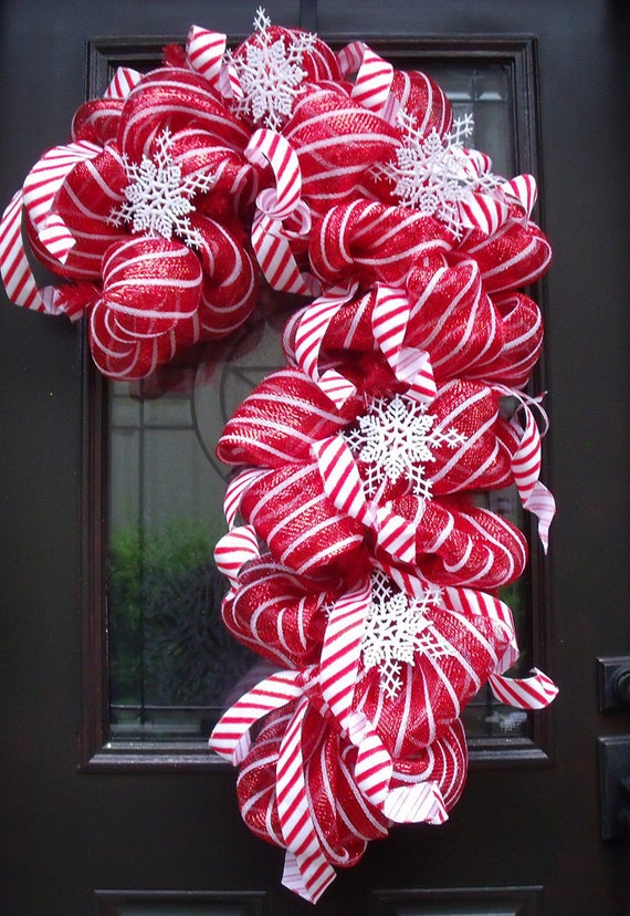 Deco Mesh Candy Cane Wreath Christmas Mesh Wreaths Christmas