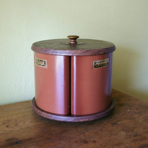 Items similar to Retro Metal Canister Set Lazy Susan Tea, Coffee