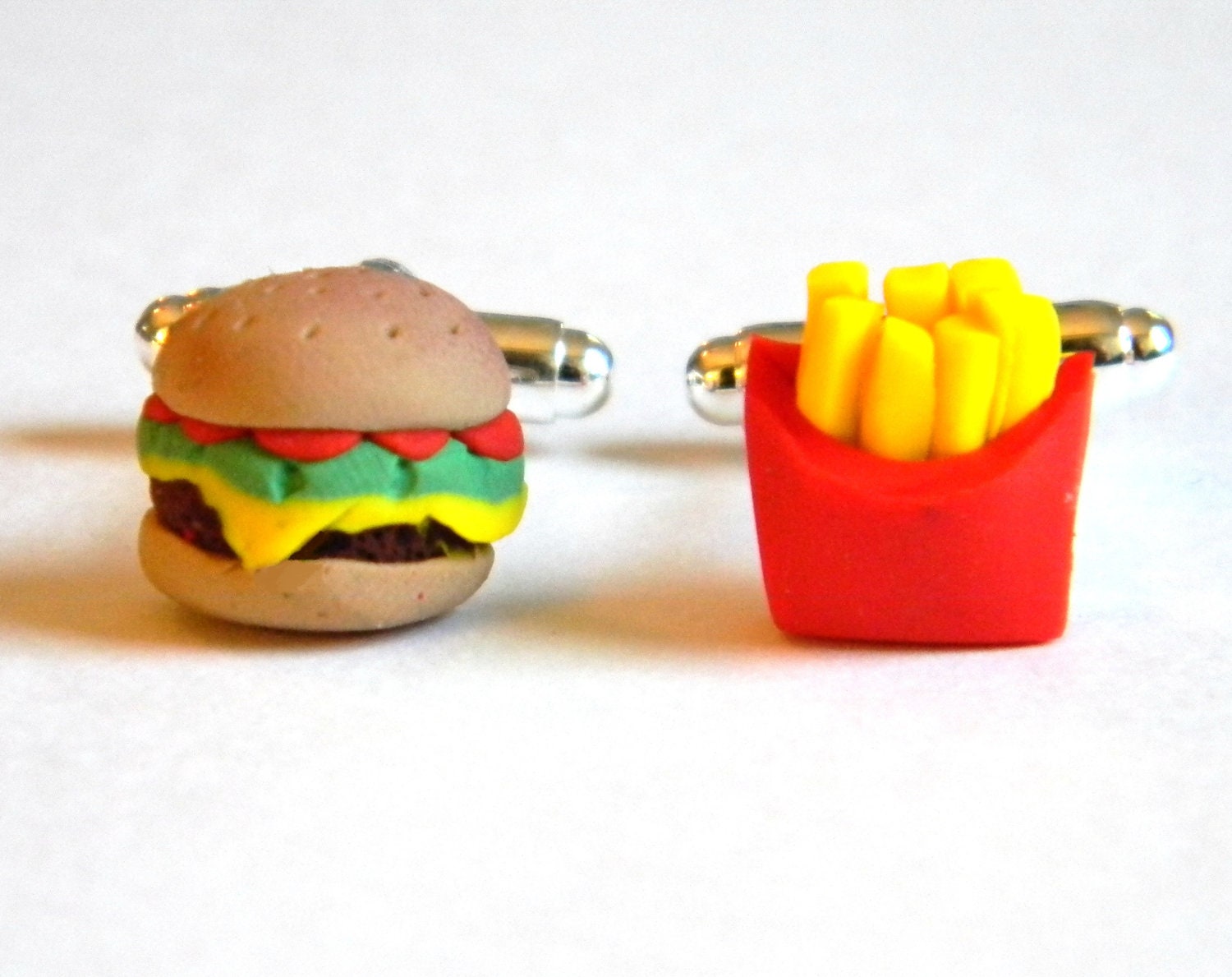 Burger and Fries Cufflinks Polymer Clay Food Handmade