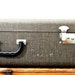 Vintage Black Textured Hardside 26 Inch Suitcase Purple Lining Leather Trim