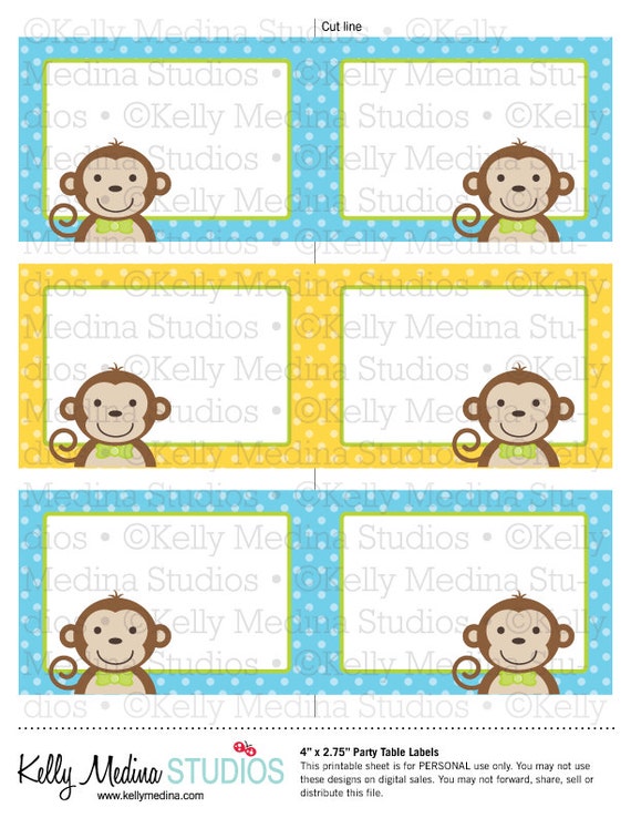 Monkey Boy Printable Labels Personal Use by Kellymedinastudios