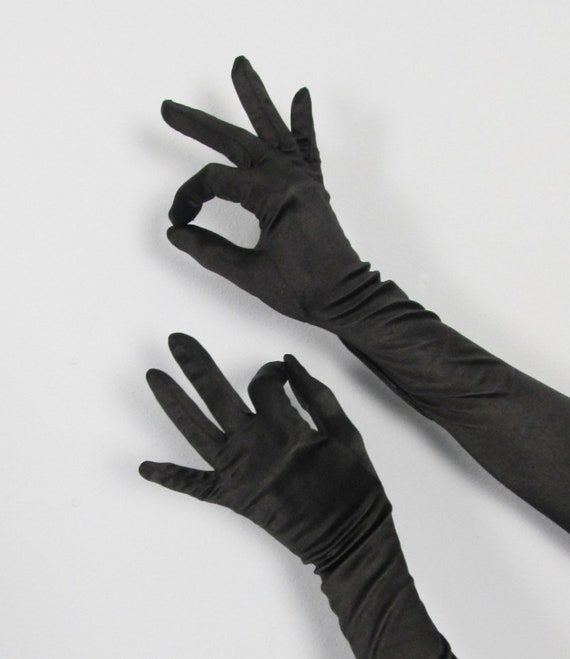 Vintage BLACK SATIN Elbow Opera Gloves