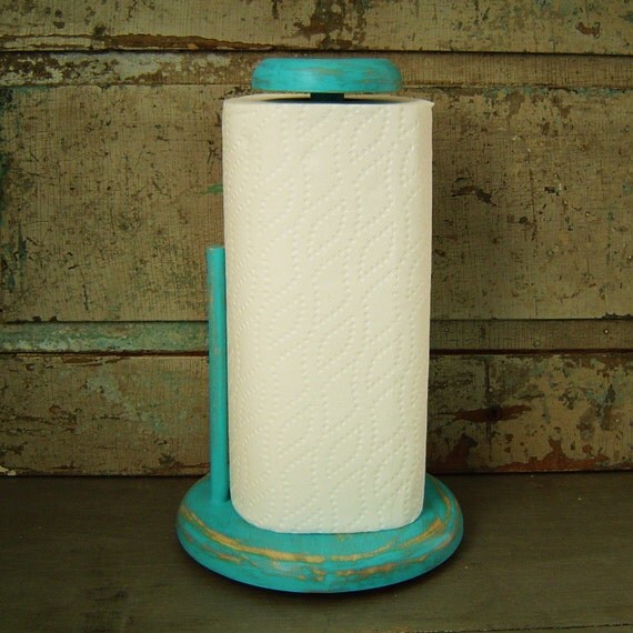 Paper Towel Holder Turquoise Distressed Wooden