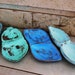 Wooden Teak Tray Beach Glass Turquoise Green Blue Distressed Display Set of 4