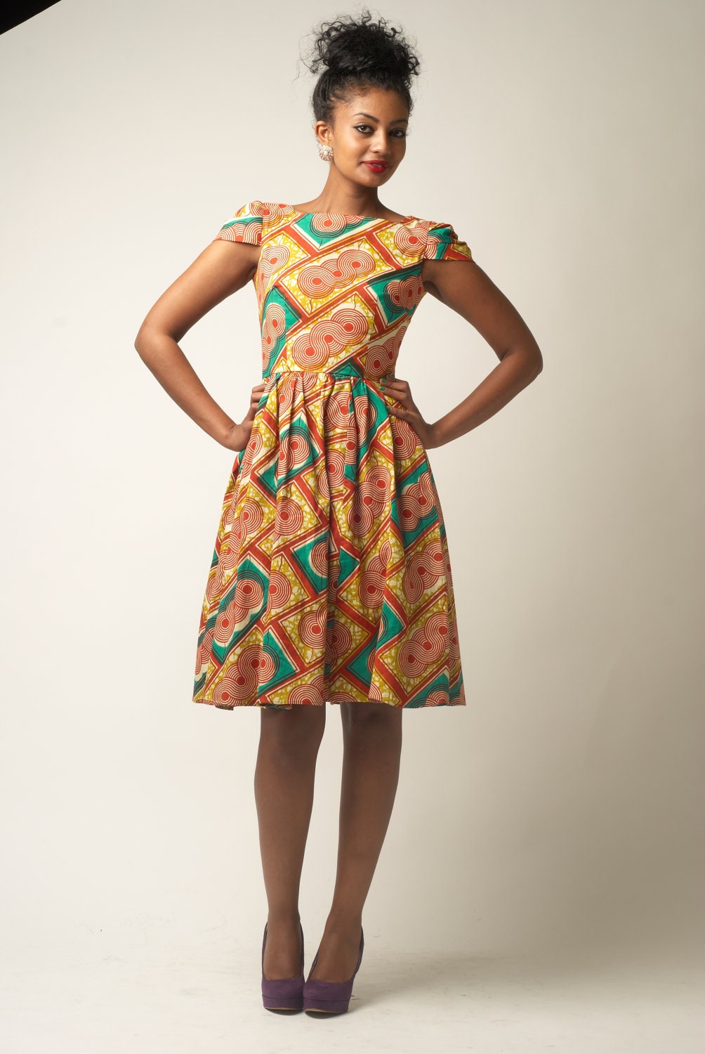 Cap Sleeve Ankara Dress SIZE 2