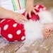 Christmas winter Baby Infant Girl red and white polka dots leg warmers w/attached white faux fur for added cuteness
