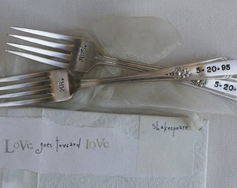 Vintage Silverware Mr. & Mrs. Sweetheart Cake Wedding Forks Wedding Silverware Reception Table Setting As Seen in The Knot