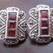 925 Silver Pierced earrings with Garnets and marcasite free shipping