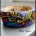 STAINED GLASS - hand drawn original graffiti art enamel, wooden carved bangle BRACELET
