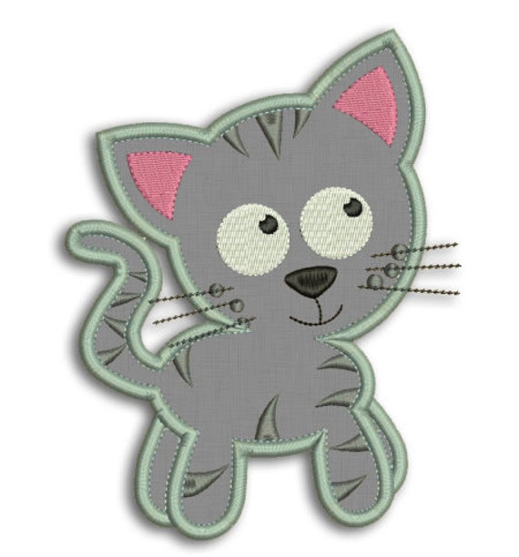 Cute Cat 2 Applique 4x4 5x7 & 6x10 by FancyFontsEmbroidery