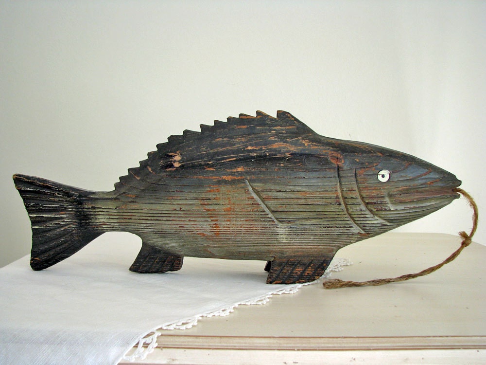 Vintage carved wood fish rustic wood fish primitive folk art