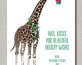 Holiday Greeting Card - Set of 24 flat cards - Personalized Giraffe Holiday Wishes by Flair Designery Il_170x135