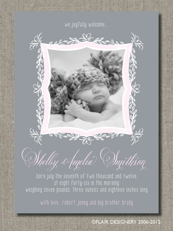 Set of 50 Girl Photo Birth Announcements - Joyfully Sweet Birth Announcement by Flair Designery Il_570xn