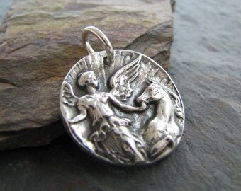 Artisan PMC Jewelry, Fine Silver Horse Pendant, Goddess Of The Dawn, Handmade