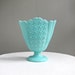 Turquoise Blue Milk Glass Fan Vase, Daisy and Button Pattern by Fenton, 1950s